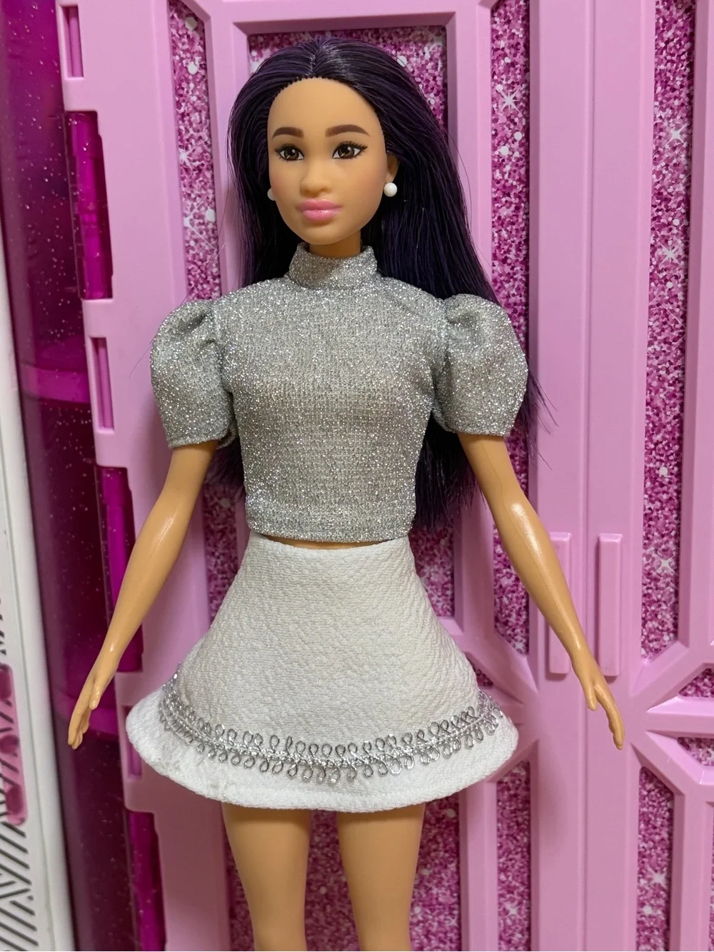 Barbie Silver Glitter Top White Skirt Doll Outfit